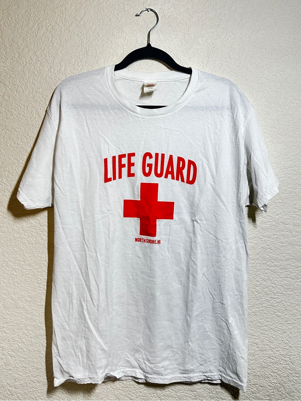 Hanes White Tee with Red "LIFE GUARD" Graphic